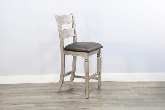Alpine Bar Seat, Ladderback Barstool,Cushion Seat,30''(Alpine Grey Finish)