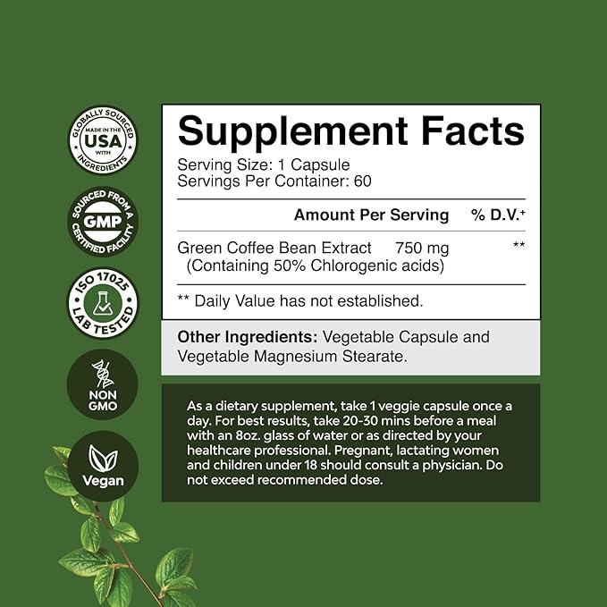 Bundle of Green Coffee Bean Extract - for Weight Loss Appetite Suppressant with Chlorogenic Acid - Herbal Fat Burner - 750 mg Energy Booster Potent Formula for Women & Men - 120 Count & 60 Count