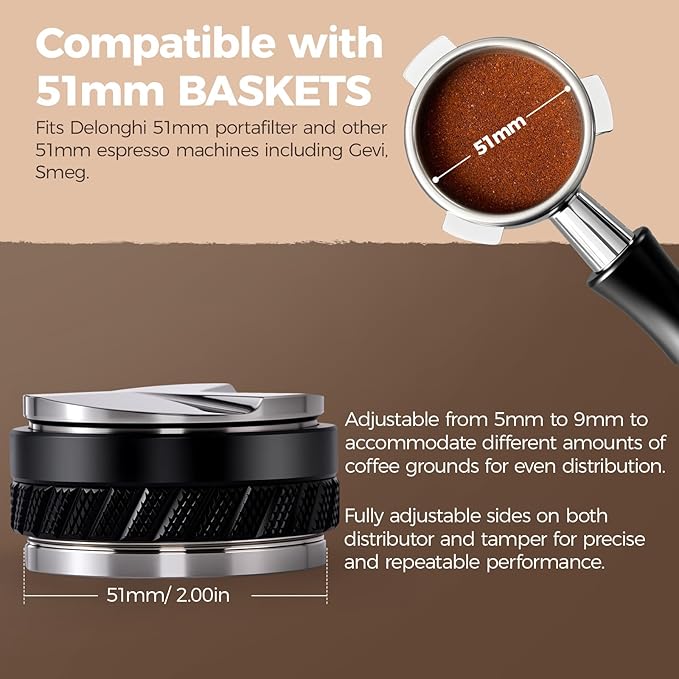 MEION 53.3mm Espresso Accessories Kit for Breville Espresso Machine 54mm Portafilter, Includes Coffee Distributor & Tamper, Espresso Stirrer, Dosing Funnel and Thin 0.8mm Puck Screen (Black, 53.3mm)