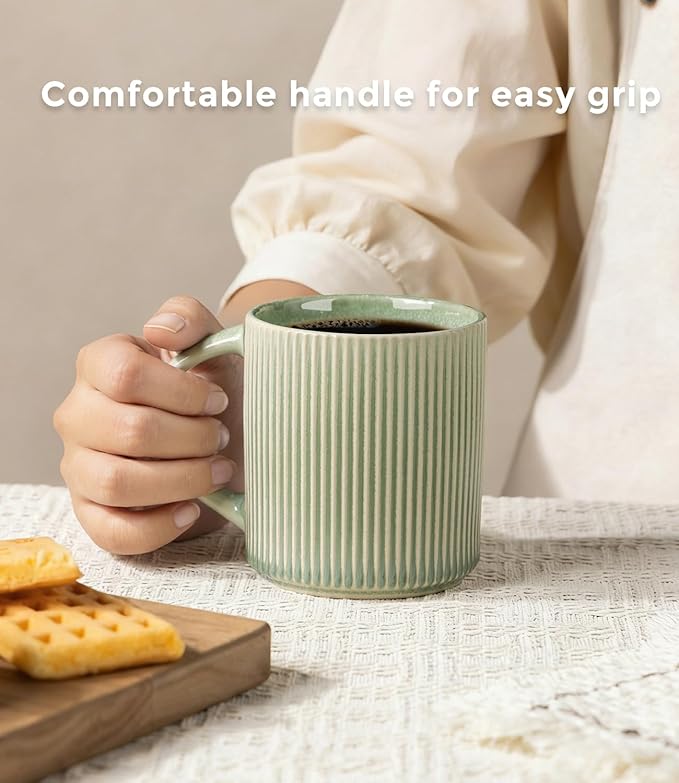 GBhome Coffee Mugs Set for 6, 12oz Coffee Cups with Handle for Man,Woman,Dad,Mom, Stoneware Mugs Sets for Coffee, Latte,Tea, Hot Cocoa, Milk, Dishwasher&Microwave Safe,Light Green