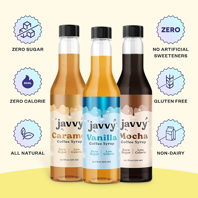 Coffee Syrup - Zero Sugar, Zero Calorie, Flavoring Syrup for Coffees, Coffee Bar Accessories - Great for Flavoring All Types of Drinks – 3 Pack