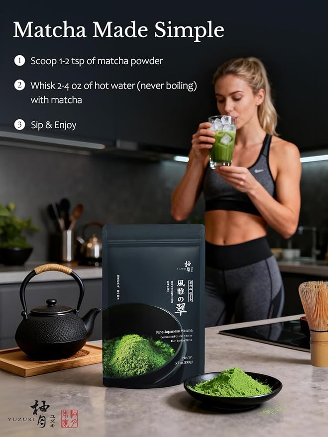 YUZUKI Matcha 100g - Japanese Ceremonial Grade Matcha Green Tea Powder- First Harvest - Product of Japan, Uji Kyoto - Zero Sugar - USDA and JAS Certified (3.5 oz)