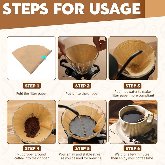 200 Count Cone Coffee Filters, Coffee Filters #2 Disposable, V60 Natural Unbleached Cone Paper Filter for Pour Over and Drip Coffee Maker, Suitable for Home Coffee Shop (2-4 Cup)