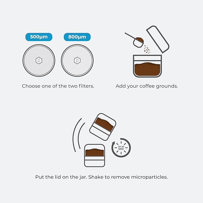 Coffee Sifter/Sieve for Microfines in Coffee Grounds - 2 Stainless Steel Filters Included - 800um for Coarse Ground, 500um for Medium Ground