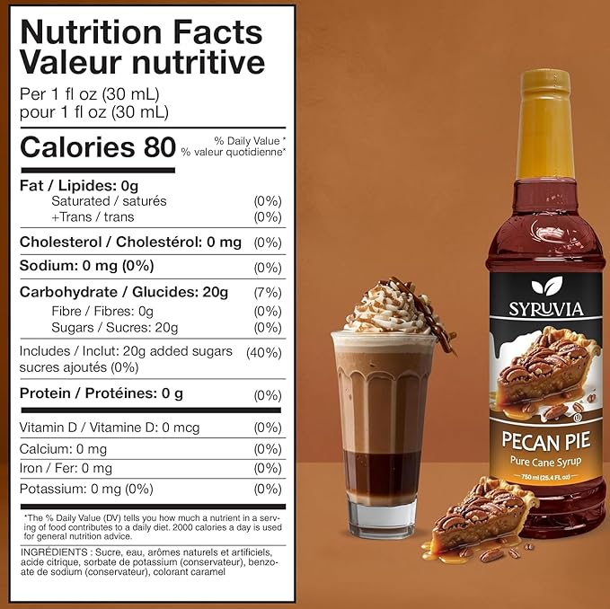 Syruvia Coffee Syrup, Pecan Pie Flavored Syrup for Drinks, Lattes, and Desserts – 25.4 fl oz,