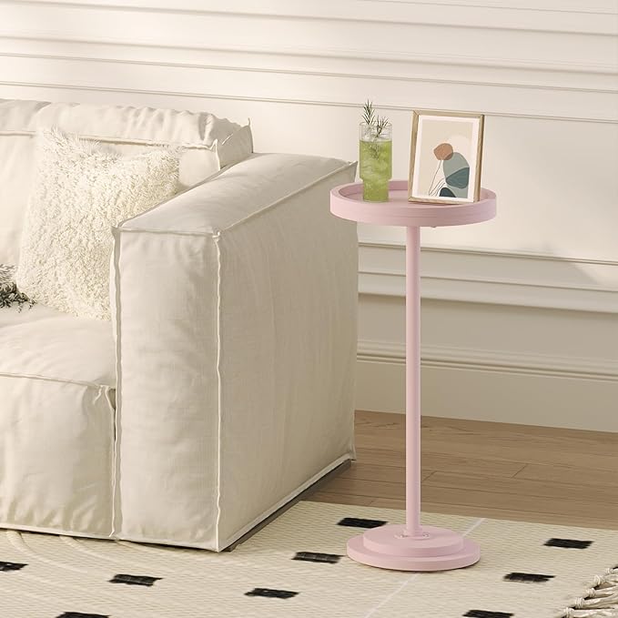 HOOBRO Small Round Side Table, Drink Table, Coffee Martini Table with Pedestal Accent for Small Spaces in Living Room, Bedroom, Sofa Couch, Pink KK168BZ01