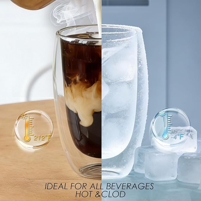 Etolies 6 Pack Double Wall Glass Coffee Mugs, 15oz Glass coffee Cups, Drinking Glasses, Insulated Borosilicate Thermo Cups for Hot & Cold Beverages - Espresso, Latte, Tea, Cappuccino
