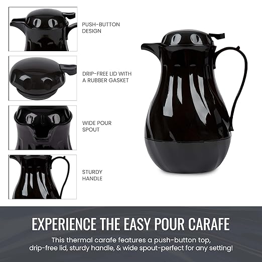 OCS Parts Set of 6 Easy Pour Thermal Coffee Carafes | 11-Inch Insulated Hot and Cold Beverage Pitcher Server for Coffee, Tea, Hot Chocolate and Water | 64-Ounce | Black