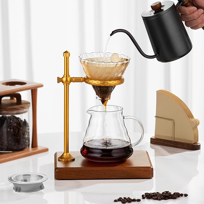 Pour Over Coffee Stand - Adjustable Wooden Dripper Stand for Pour Over Coffee Station, Compatible with Coffee Kettle & Filter, Multi-Functional Coffee Maker Base