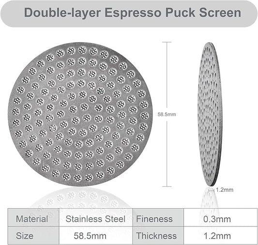 SANTOW Espresso Puck Screen, 58.5mm Portafilter Shower Screen Puck Mesh Fits 58mm Portafilter - 1.5mm Thick, 304 Stainless Steel with Titanium PVD Coating, Dual Layer Filter