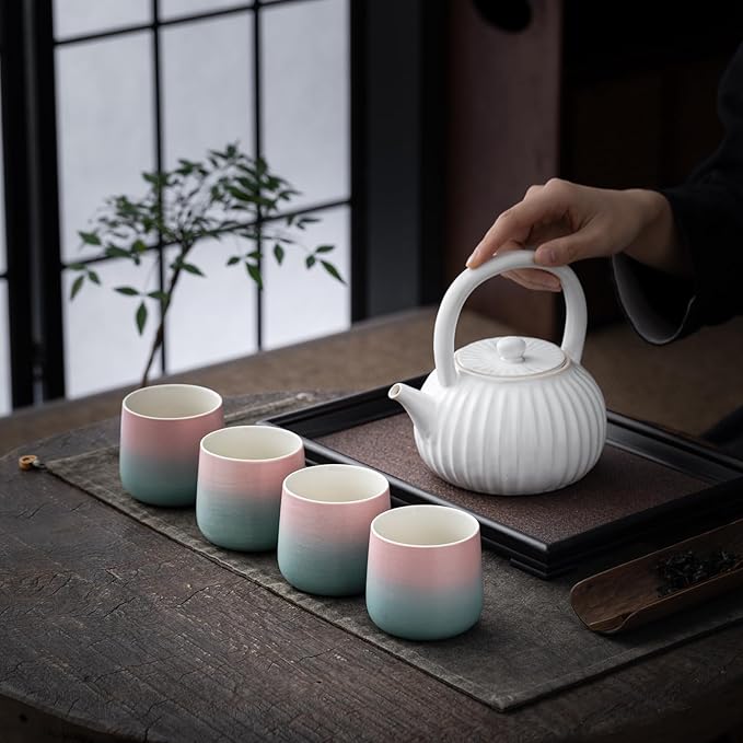 TEANAGOO Japanese Tea Cup, 7.2Oz / 205 ml, Gradient Pink Green, H11, 4 Pcs/Box, Japansese Cups, Chinese Tea Cups, Asian Tea Cups no Handles, Tea Cup Ceramic Cup for Japanese…