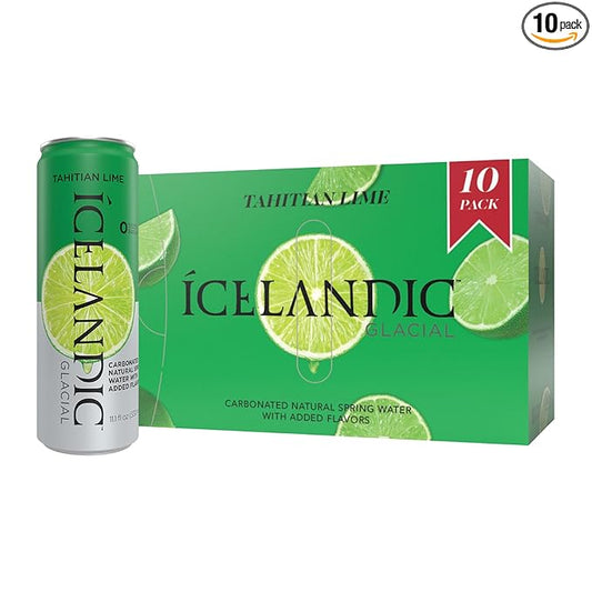 Icelandic Glacial Sparkling Water, Tahitian Lime, 330 ml / 11.1 Fl Oz Cans (Pack of 10)
