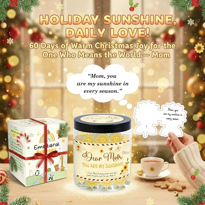 Positive Sunflower Jar with 60 Affirmation Cards, Uplifting Motivation Jar For Mom, Encouraging Sunflower Gifts For Mom Women, Emotional Support Gift, Funny Desk Decor, Gifts for Coworkers Women
