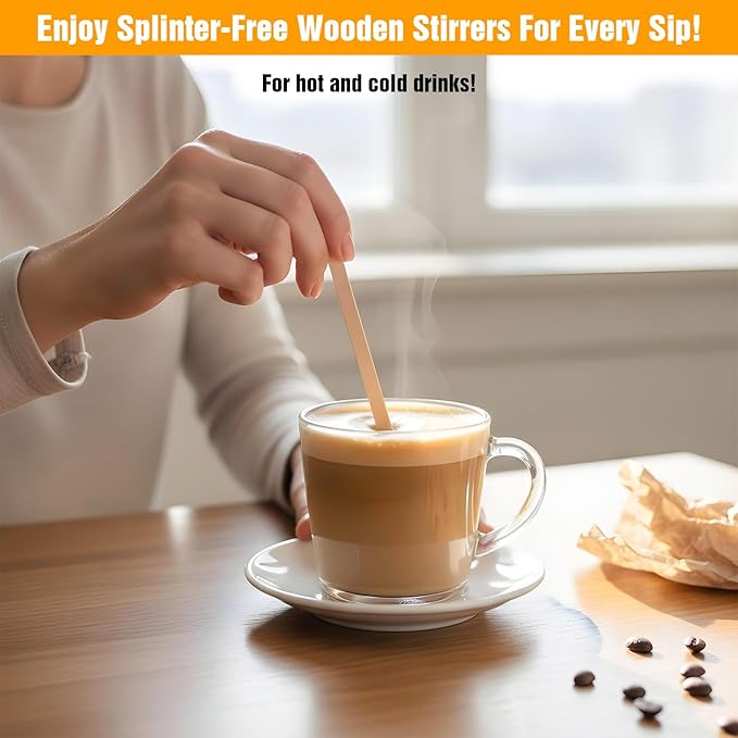 2000 Pcs Individually Wrapped Coffee Stirrers 5.5 Inch Round End Disposable Wood Coffe Stir Sticks for Coffee, Cocktail Wood Blenders for butter sugar, Craft Stick