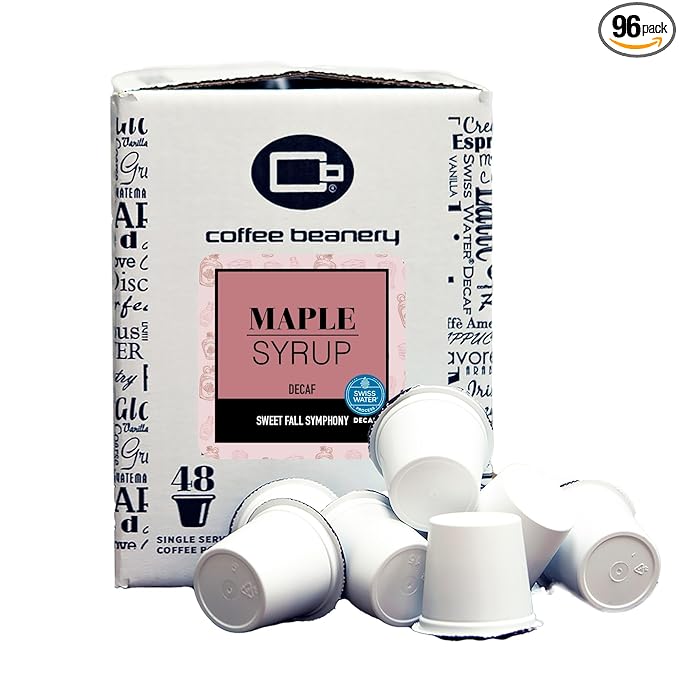 Maple Syrup Decaf Coffee Pods by Coffee Beanery | 96ct Bulk Flavored Decaf Coffee Pods Medium Roast Coffee