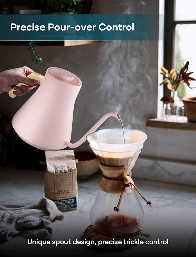 INTASTING Electric Kettles, Gooseneck Electric Kettle, ±1℉ Temperature Control, Stainless Steel Inner, Quick Heating, for Pour Over Coffee, Brew Tea, Boil Hot Water, 0.9L Pink