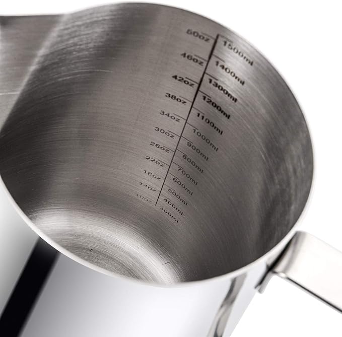 Nicunom Milk Frothing Pitcher 50oz, 304 Stainless Steel Milk Frother Cup 1500ml Steaming Pitchers with Art Pen, Espresso Cappuccino Latte Art Barista Coffee Accessories