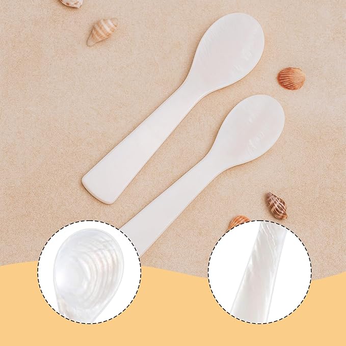 Caviar Spoons, Mother of Pearl Caviar Spoon Set of 2 with Hand Craft W Round Handle for Egg, Ice Cream, Coffee, Restaurant Serving(3.5'')