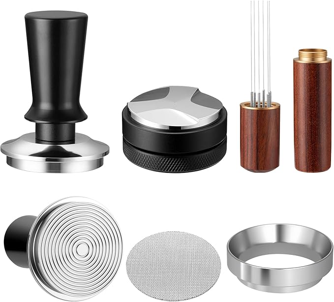 5PCS 58mm Espresso Accessories Kit,Espresso Tamper Tool,Coffee Distribution Tools,WDT Tool Espresso,Magnetic Dosing Funnel and Espresso Puck Screen,Fits 58mm Espresso Machine Portafilter (58mm)