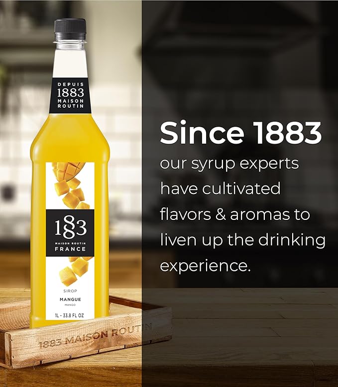 1883 Mango Syrup for Drinks, Made in France, 1 Liter Plastic Bottle