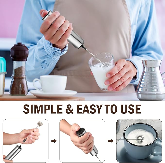 Milk Frother Wand for Coffee, Coffee Foamer Drink Mixer,Handheld Frother Rechargeable Electric Whisk with 5 Heads 2 Speeds for Latte, Cappuccino, Hot Chocolate, Egg(Home and Travel Set Silvery)
