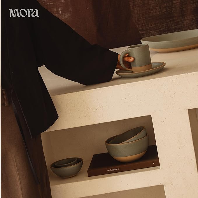 MORA Medium Mugs Set of 4, 16oz Ceramic Pottery Latte Mugs/Coffee Cups - Microwave and Dishwasher Safe - Harvest