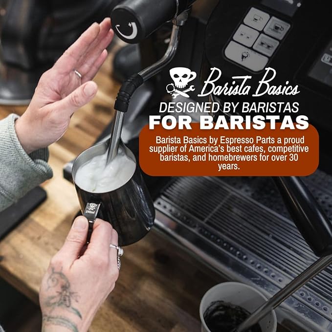 Barista Basics 32 Oz Silver Stainless Steel Milk Frother Pitcher, Steaming Pitcher for Latte Art, Food-Grade/w Measurements