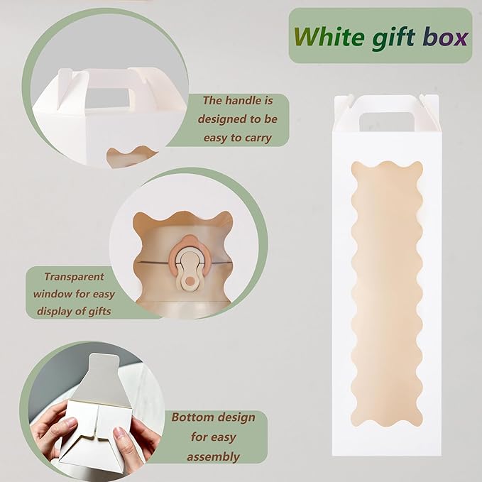 25Pcs Tumbler Gift boxes for glass cup with Handle for 16oz 18oz 20oz Sublimation Glass, Cup boxes for packaging 16oz,water bottle gift boxes,Tumbler Packaging Boxes with window for gifts(White)