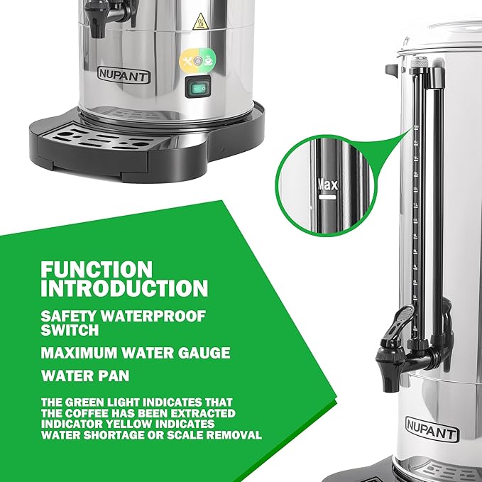 Commercial Coffee Urn 50 Cup/8L Coffee Dispenser with Upgraded Percolator, Double Wall 304 Stainless Steel Hot Water Urn Beverage Dispenser with Keep Warm Mode, Large Coffee Maker for Catering Party