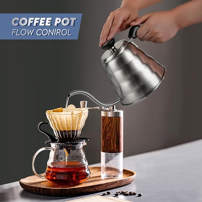 Stainless Steel Gooseneck Kettle Compatible with all Stoves, 1.2L/40oz Pour Over Coffee Maker with Built-in Thermometer for Precise Temperature Control and 40pcs Filter Papers