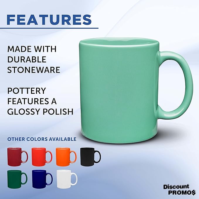 DISCOUNT PROMOS Ceramic Coffee Mugs 11 oz. Set of 10, Bulk Pack - Coffee cup set, Iced coffee cup, Gaming mug - Teal