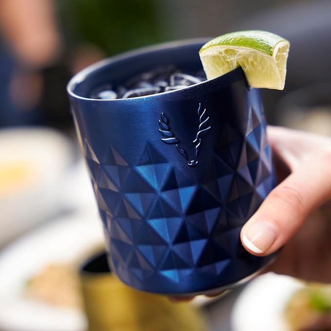 Viski Paragon Cocktail Tumbler Insulated Cocktail Cup, Insulated Ceramic Lined Rocks Tumbler, Stainless Steel Whiskey Glass Blue 12oz Set of 1