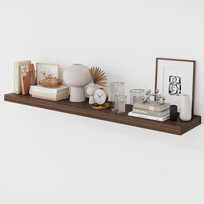 48 Inch Floating Shelves, 9.3" Deep Floating Shelf Wall Mounted, 48" Wall Shelves, Rustic Deep Bookshelf, Large Display Shelves & Storage Shelves for Bedroom, Living Room, Walnut, Set of 1