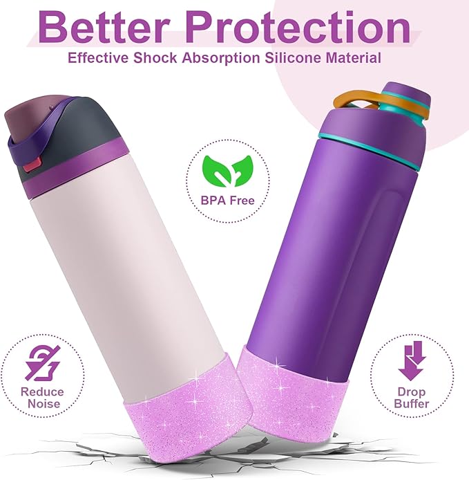 2PCS Silicone Water Bottle Boot for Owala 24oz 32oz 40oz, Anti-Slip Protective Sleeve Bottom Bumper Protector for FreeSip, Twist, and Flip Stainless Steel Water Bottles