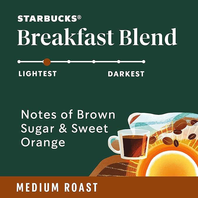 Starbucks Ground Coffee, Medium Roast Hot or Iced Coffee, Breakfast Blend, 28 oz