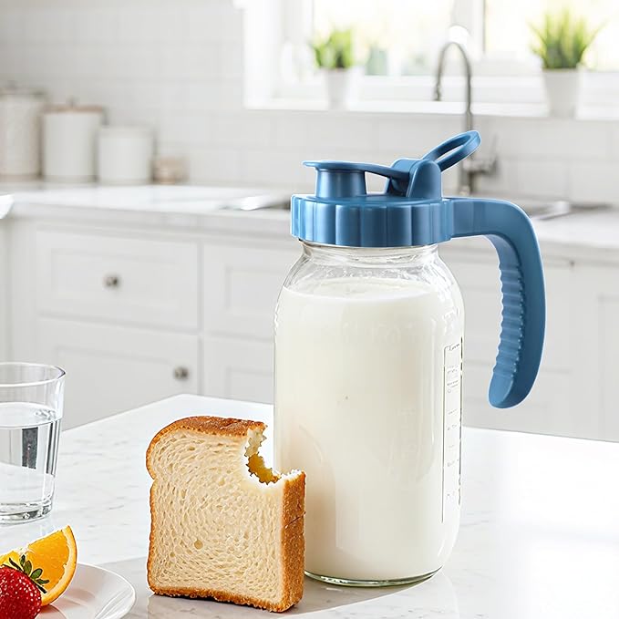 64 Oz Glass Pitcher With Lid 2 Set Half Gallon Wide Mouth Mason Jar Cold Hot Water Pitcher 2 Quart Sun Tea Glass Jar For Outside For Fridge Lemonade, Beverage,Milk,Juice, Cold Brew Iced Tea Container