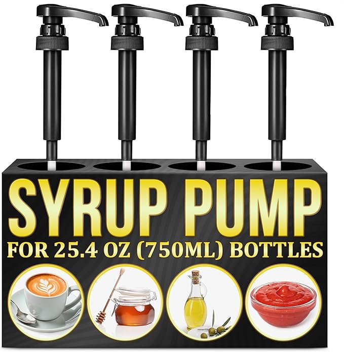 4 Pcs Coffee Syrup Pump Dispenser Set - Syrup Pumps for Coffee Bar 750ml Bottles with Food-Grade Plastic Adjustable Tube, Lockable Mechanism - Accurate Dispensing, Easy Cleaning for Various Liquids