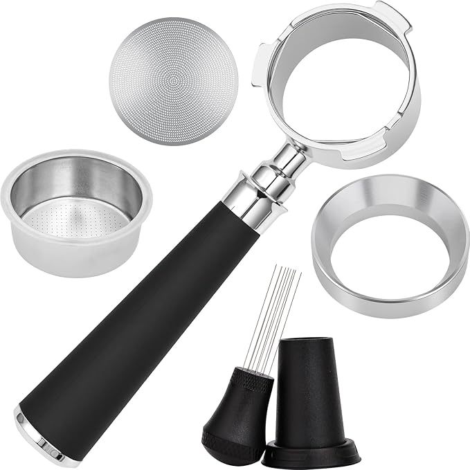 51mm Bottomless Portafilter 3 Ears Fits for Delonghi Dedica EC680/EC685/EC885 and SMEG, Espresso Accessories Kit includes Puck Screen, WDT Tool, Espresso Dosing Funnel, Double Shot Filter Basket