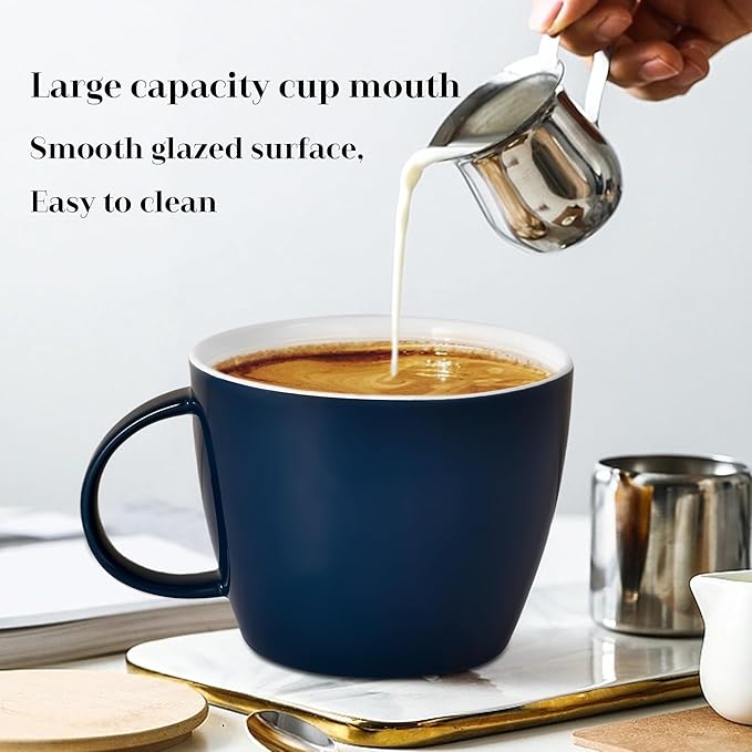 Porcelain Coffee Mug 30 OZ, Oversized Soup Mug Soup Bowl with Handle Jumbo Latte Cup for Coffee, Oatmeal, Gumbo, Salad, Microwave and Dishwahser Safe, Cool Blue