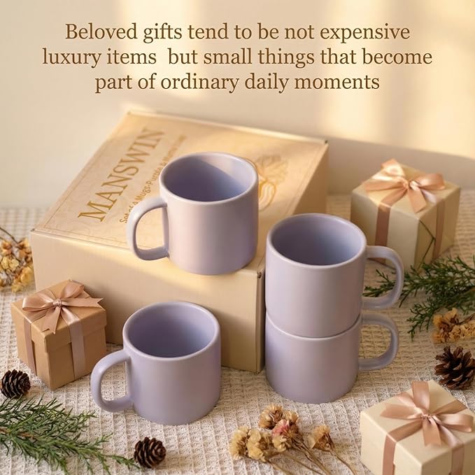 11 oz Coffee Mugs Set of 4,Ceramic Cups for Espresso,Cappuccino,Iced Coffee,Latte,Milk and Hot Tea,Dishwasher&Microwave Safe,for Men,Women and Engagement gift for couples,Matte Finish,Purple