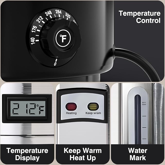 Nalison Commercial Coffee Urn, 110-Cup 16L Fast Brew Stainless Steel Hot Beverage Dispenser with Thermometer-Electric Hot Water Urn for Wedding, Party, Catering Events with Easy Cleaning(Double Wall)