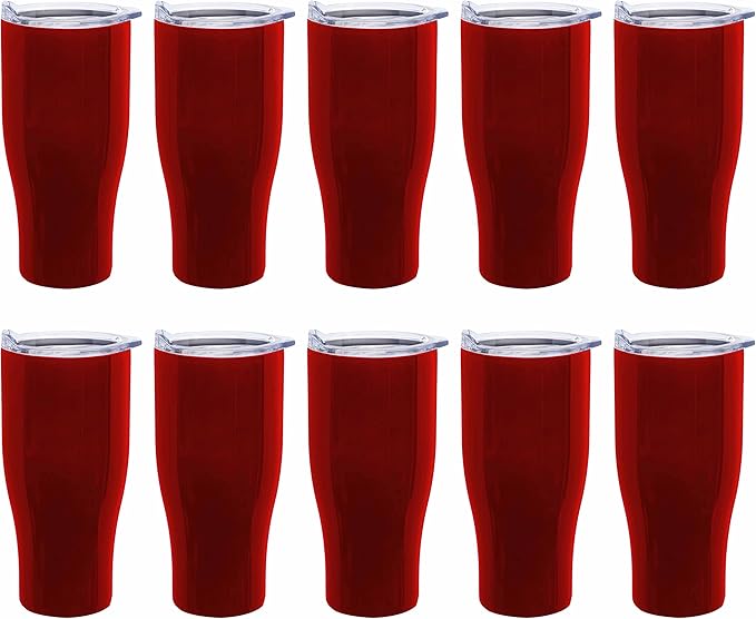 DISCOUNT PROMOS Stainless Steel Grip Travel Mugs 27 oz. Set of 10, Bulk Pack - Perfect for Coffee, Soda, Other Hot & Cold Beverages - Red