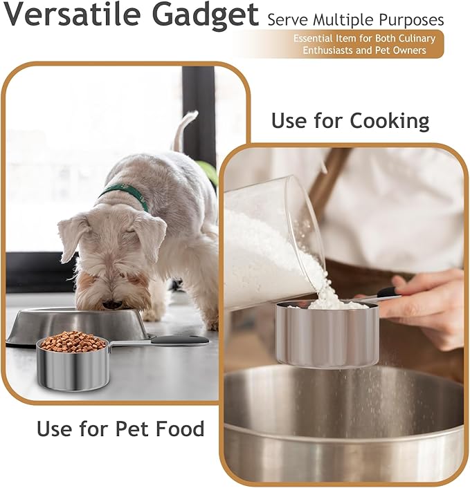 LEIFENY 1PCS 1/8CUP(30ml) Dog Cat Food Scoop, Stainless Steel Measuring Cup, Metal Pet Scooper with Inner Precision Scale Measurement