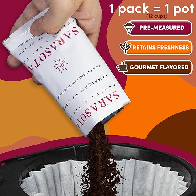 Flavored Ground Coffee Sampler Pack – Variety Gift Set, Medium Roast, Low Acid, Pre-Measured 2oz Pouches, Gourmet Bulk Coffee Packets for 12-Cup Drip Makers