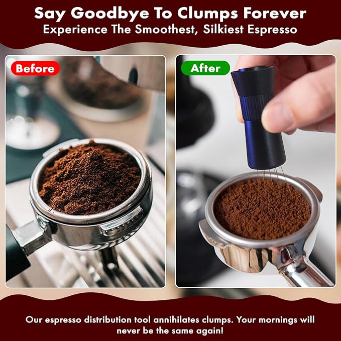 Wdt Espresso Distribution Tool, Anodized Aluminum Interchangeable Needles with Robust Handle, Even Distribution for Consistent Brewing, Suitable to Use in Kitchen, Cafe, Parties and Ceremonies