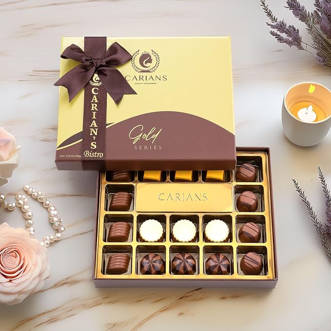 CARIANS Chocolate Gourmet Truffles Box, Assorted Pralines Box, Premium Gourmet Gift Basket, Assortment of Milk and Dark Chocolate Great for Anniversary, Thanksgiving, Christmas
