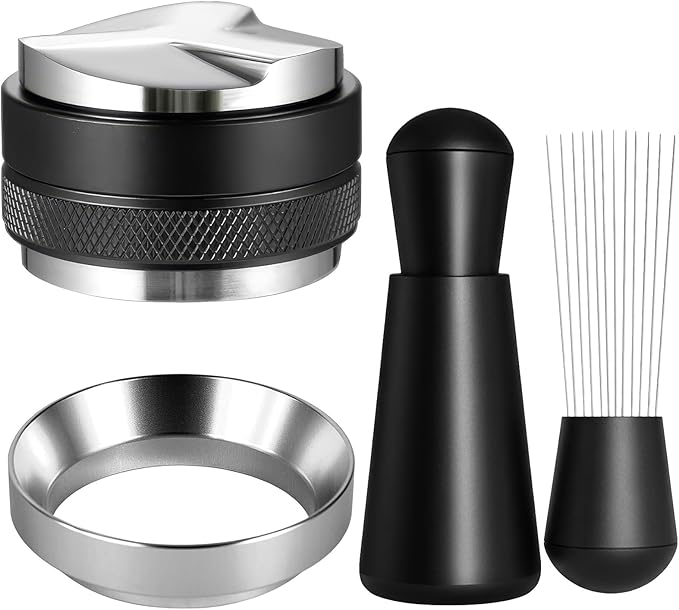 54mm Espresso Accessories Kit - 3 PCS Heavy Duty Dual Head Coffee Distributor and Tamper, WDT Tool, Magnetic Dosing Funnel - Fits Delonghi Breville 54mm Machines and Portafilter