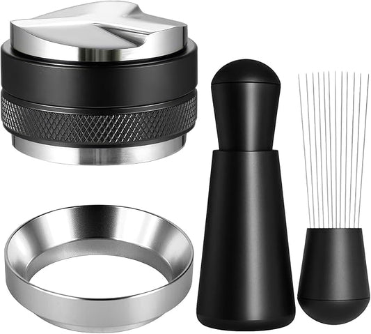 54mm Espresso Accessories Kit - 3 PCS Heavy Duty Dual Head Coffee Distributor and Tamper, WDT Tool, Magnetic Dosing Funnel - Fits Delonghi Breville 54mm Machines and Portafilter
