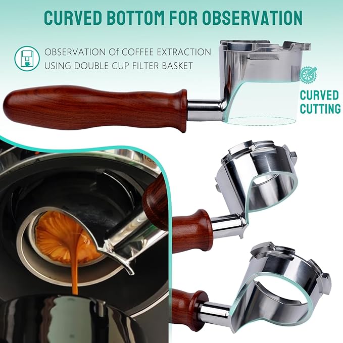 Bottomless Portafilter for Ninja Luxe Café ES601 & ES701C Models | Basket Not Included | Compatible with Stock Filter Basket | Ergonomic Wooden Handle