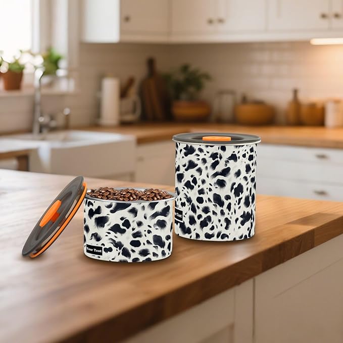 ALAZA Cow Prints Kitten Cats Airtight Coffee Bean Canister Customed 900ml Food Storage Containers with Lids For Gournd, Tea, Sugar, Flour, Rice, Cereal, Candy Cookie Jar